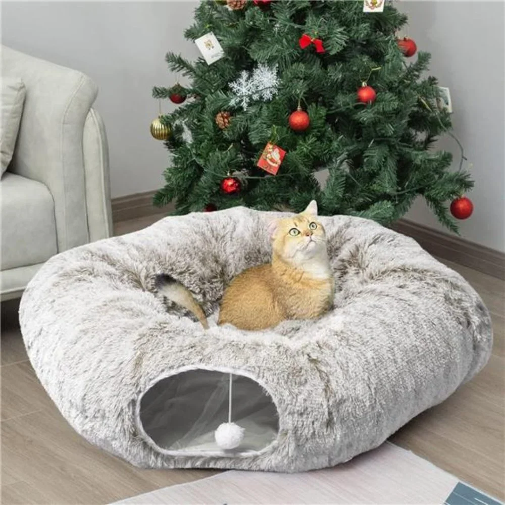 Cat Tunnel Bed with Central Mat Big Tube Playground Toys Soft Plush Material